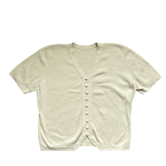 5/$25 Beige minimalist lightweight sweater with vneck and faux buttons - Picture 1 of 4